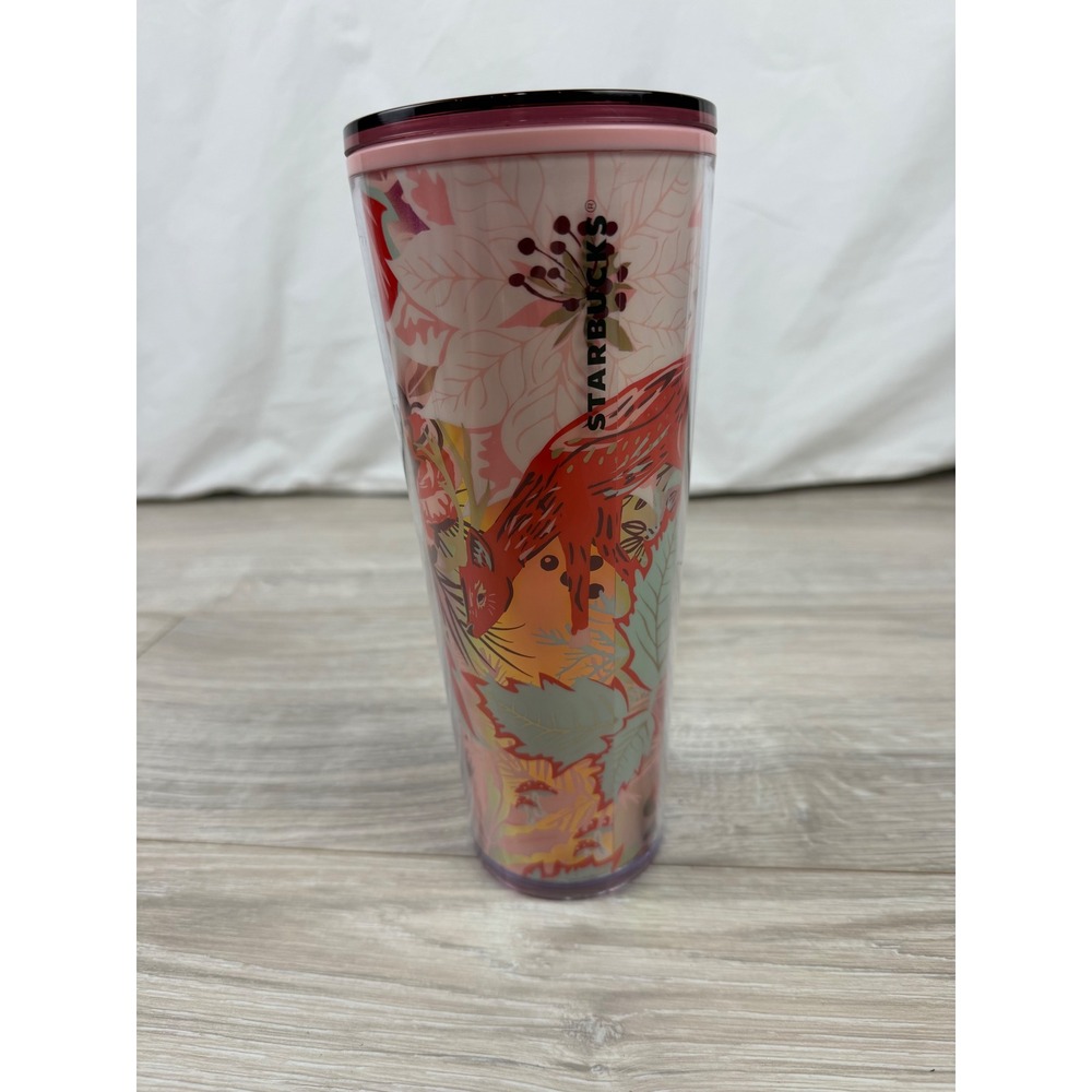 Starbucks 24oz Woodland Floral Tumbler Cup Fox Squirrel 2023 No Straw